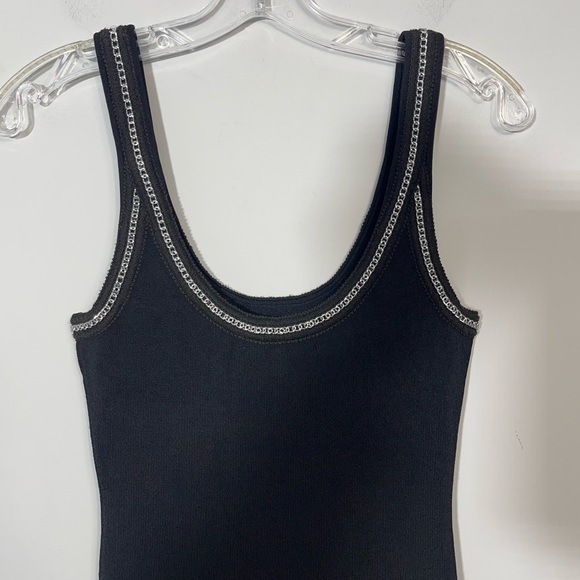 Good American Chain detailed knit tank mini dress black 2 M Ribbed Stretch Goth - Picture 11 of 16